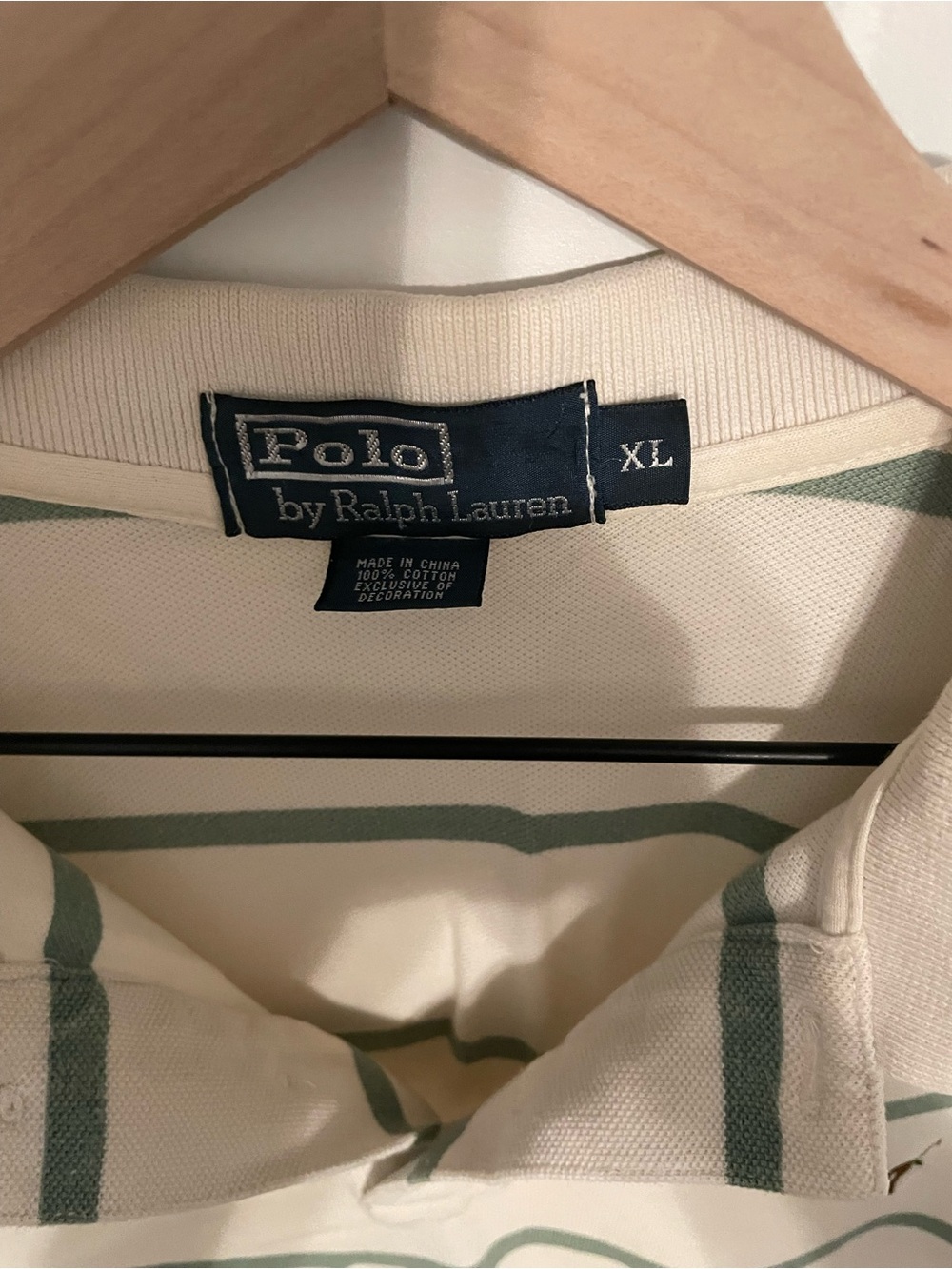 Polo by Ralph Lauren Cream Polo with Green Stripes - Picture 2 of 3